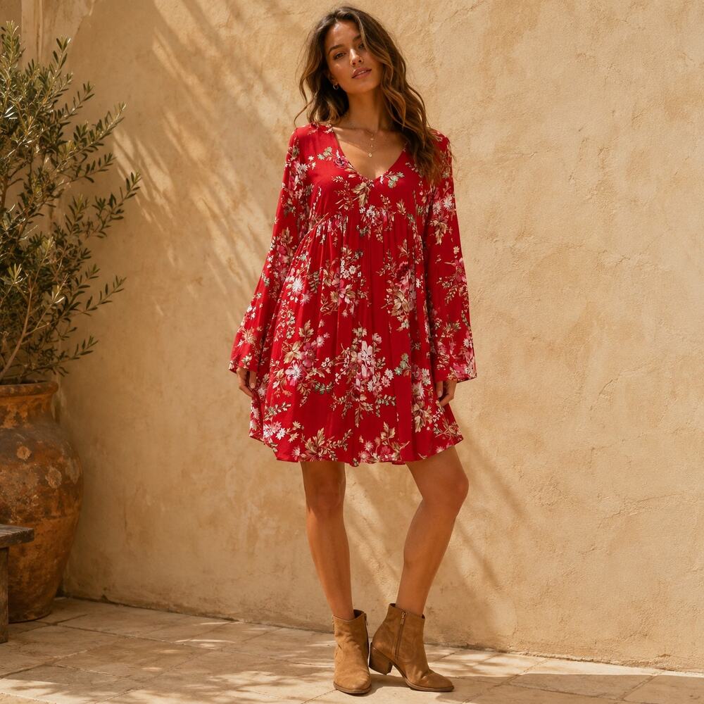 Ralph Lauren Denim & Supply Babydoll Dress Sz M Boho Festival Hippie Floral